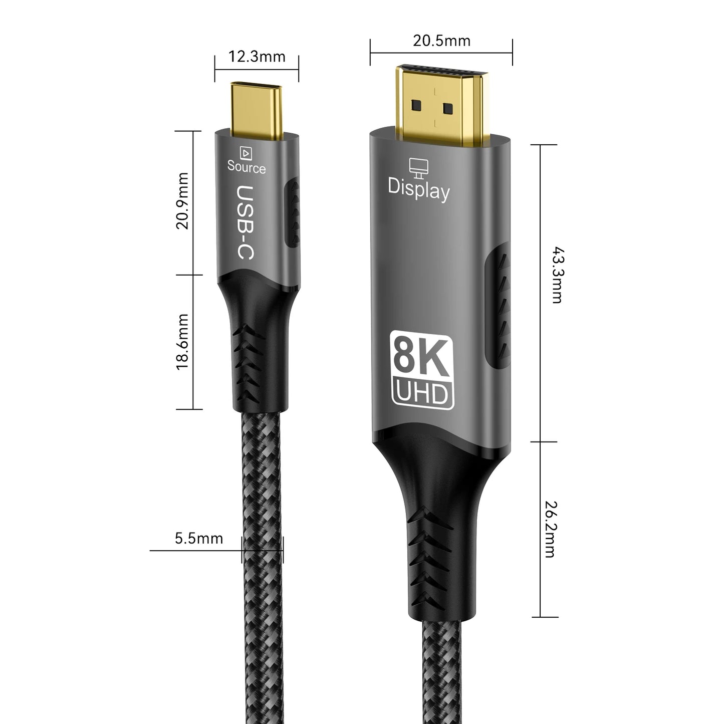 USB C 转 HDMI 线 8K@60Hz 4K@120Hz Type C 转 HDMI 兼容高清电视线适用于电视转换器 MacBook Air iPad USB-C HDMI 适配器